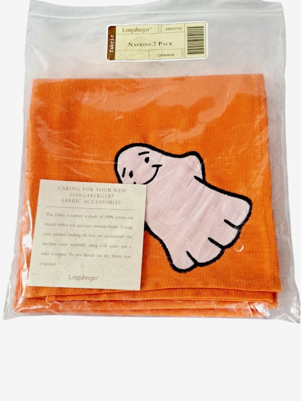 2 Longaberger Orange Ghost  Fabric Napkins New In Package